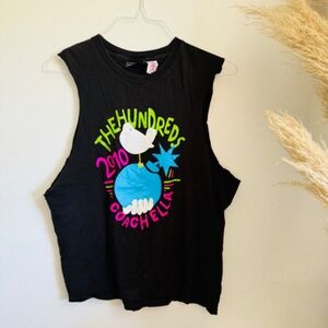 MENS HUNDREDS Coachella Black Crew Neck Cut Off Sleeveless Tank Top Tee Shirt L
